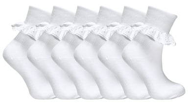 Set van 6 katoenen babysokken met stroken kant voor meisjes - Wit