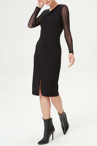 Fitted dress in jersey and mesh