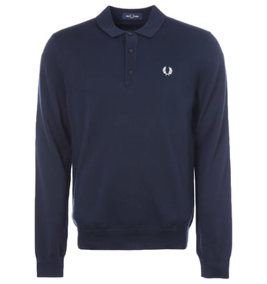 Men's Fred Perry Classic Knitted Long Sleeve Polo Shirt in Navy