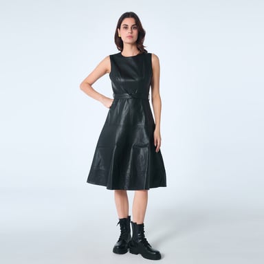 Fit-and-flare PU sleeveless dress