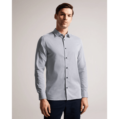 Men's Ted Baker Alham Long Sleeve Fine Geo Stretch Shirt in Navy
