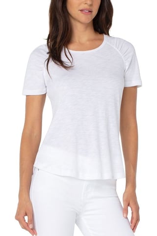 Shirred Short Sleeve Slub Knit Tee White