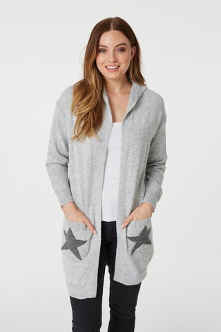 Star Print Hooded Cardigan