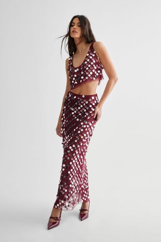 Mesh Embellished Sheer Maxi Skirt