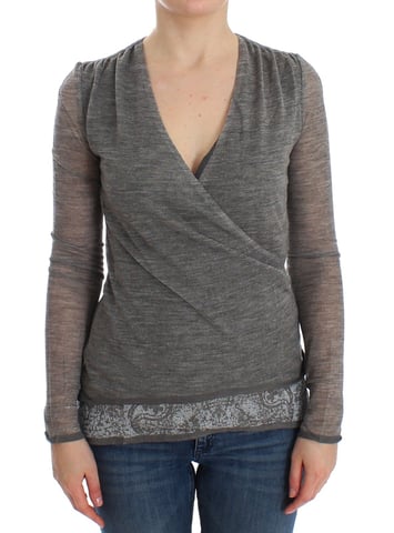 Ermanno Scervino Women's Gray Wool Blend Stretch Long Sleeve Sweater