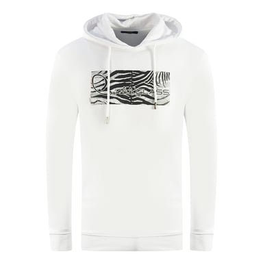 Cavalli Class Zebra Print Logo White Hoodie