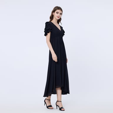 Tiered frills shoulder long dress