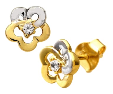 9ct Yellow and White Gold Cubic Zirconia Flower Stud Earrings