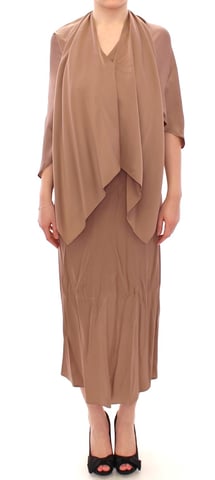 Lamberto Petri Women's Brown Draped Silk Sheath Shift Coctail Dress
