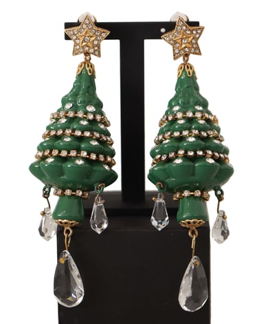 Dolce & Gabbana Women's Gold Christmas Tree Crystals Brass Clip On Earrings
