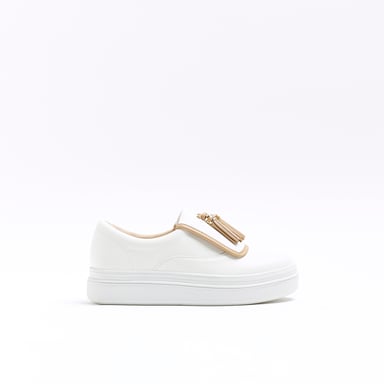 River Island Womens Trainers White Tassel Faux Leather Plimsols