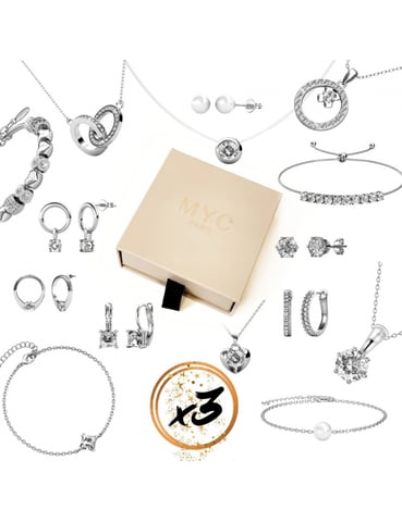 3 surprise jewels in a gift box - Silver and Crystal