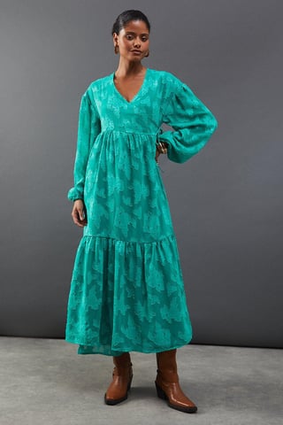 Burnout Chiffon Wrap Smock Midi Dress