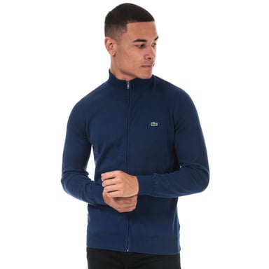 Men's Lacoste Stand-Up Collar Cardigan in Blue