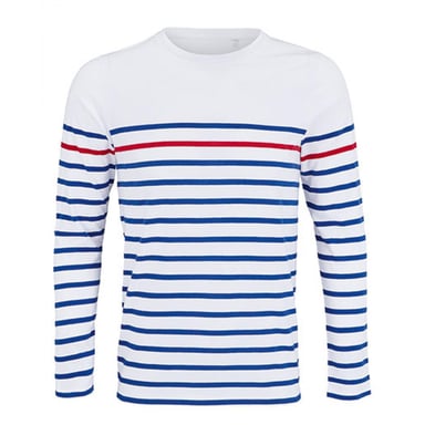 SOLS Mens Matelot Striped Long-Sleeved T-Shirt (White/Royal Blue/Red)