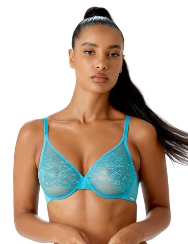 Glossies Lace Sheer Moulded Bra - Turquoise Sea