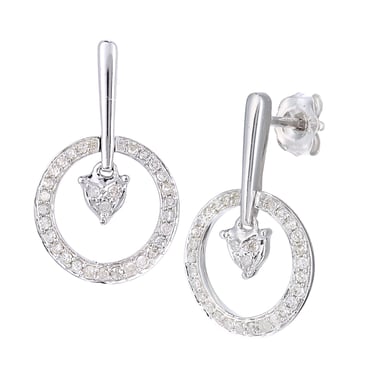 9ct White Gold Diamond Heart Drop Earrings