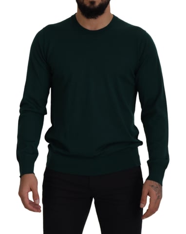 Dolce & Gabbana Grön Cashmere Rundhals Tröja Herrsweater