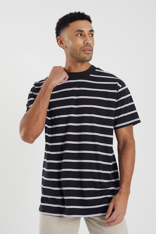 Black 'Gannon' Cotton Oversized Stripe T-Shirt