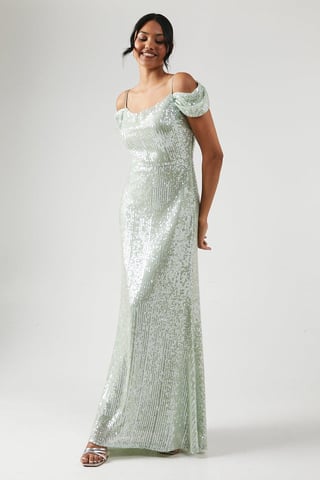 Cold Shoulder Sequin Bridesmaids Dress