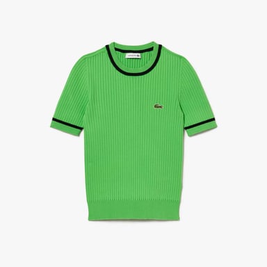 Women's Lacoste Seamless 3D Knit Ribbed Sweater in Green
