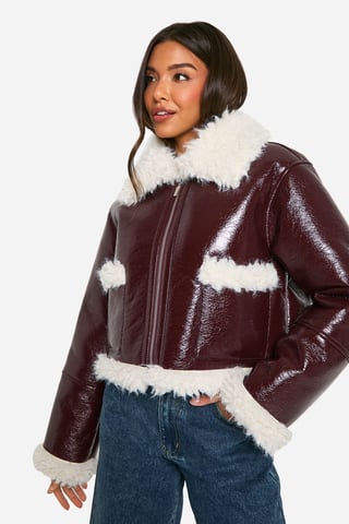 Vinyl Faux Fur Trim Jacket