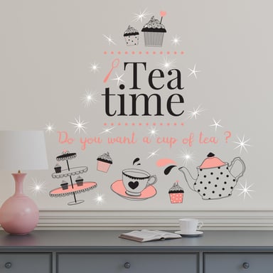 Combo of Coffee or Tea Time and Swarovski crystals Wall Stickers, Kitchen, Bathroom, Living room, Self-adhesive, Decal, Decoration, DIY