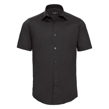 Russell Collection Mens Stretch Fitted Short-Sleeved Shirt (Black)