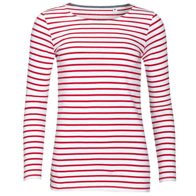 SOLS Womens/Ladies Marine Striped Long-Sleeved T-Shirt (White/Red)