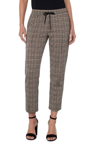 Pull-On Ankle Trouser With Pin Tucks Tan/Black Abstract Houndstooth
