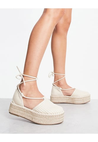 ASOS DESIGN Juggle platform espadrille in beige-Neutral