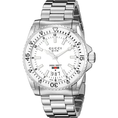 Gucci - Dive Stainless Steel Bracelet White Dial Men's Watch