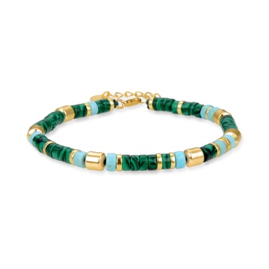 Luxenter Ihun bracelet in 925 sterling silver and Malachite finished in 18 carat yellow gold plating