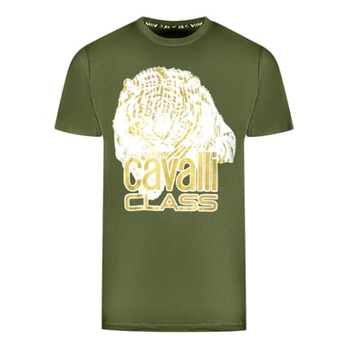 Cavalli Class Large Tiger Logo Green T-Shirt