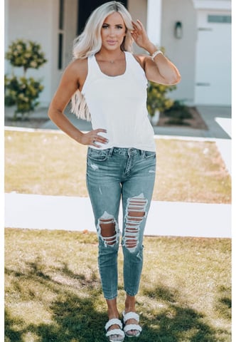Dam Basic Solid Tank Top i Vit