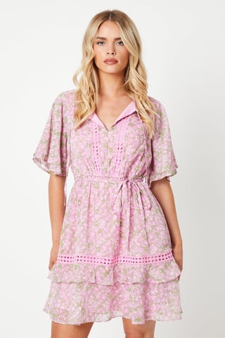 Petite Ditsy Dobby Chiffon Trim Insert Skater Dress