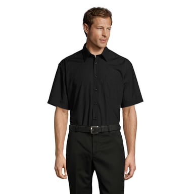 SOLS Mens Bristol Poplin Short-Sleeved Shirt (Black)
