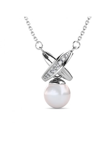 Chris Pearl Necklace - Silver and Crystal