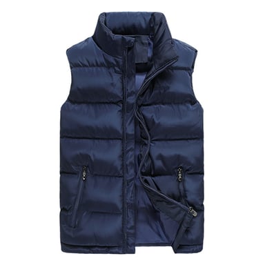 Men's Solid Color Casual Stand Collar Padded Gilets Blue