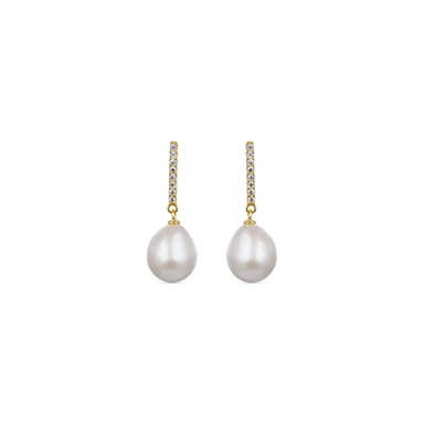 Luxenter Sterling Silver 925 earrings with white pearl finished in 18K yellow gold - Nolshu