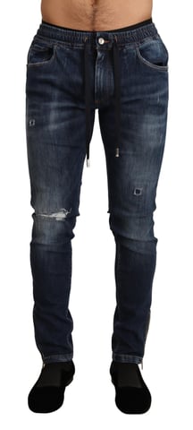 Dolce & Gabbana Men's Blue Cotton Stretch Tattered Denim Jeans