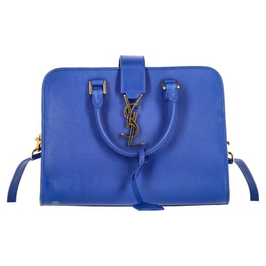 Saint Laurent Baby Monogram Cabas Tote i blått läder
