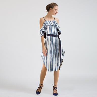 Stripe Print Cold Shoulder Dress