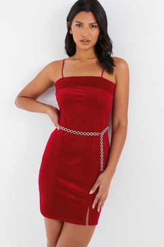 Red Velvet Diamante Mini Dress