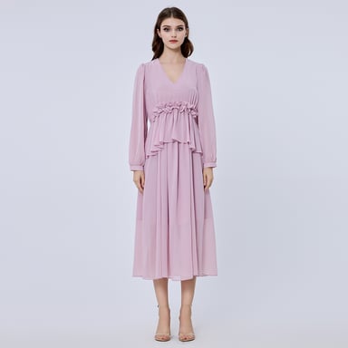 Long ruffle chiffon dress