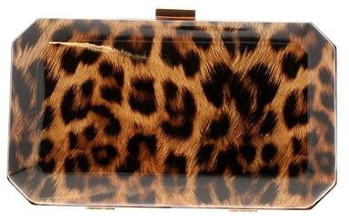 Small Octagonal Clutch Bag With Leopard Print Design And Detachable Thin Chain
