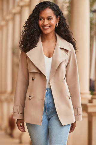 Stone Trench Coat With Pockets