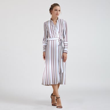Striped midi wrap dress