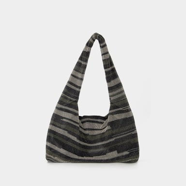 Crystal Mesh Armpit Hobo Bag - Kara - Black Stripes - Strass