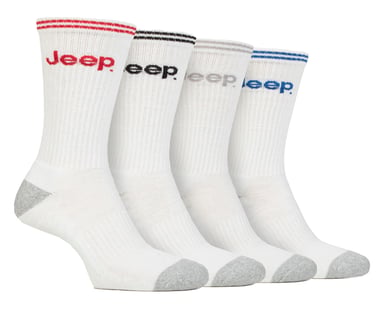 Heren Sport Crew Sokken | Jeep | 4-Pack Katoenen Hardloopsokken met Versterkte Hiel en Teen - Wit